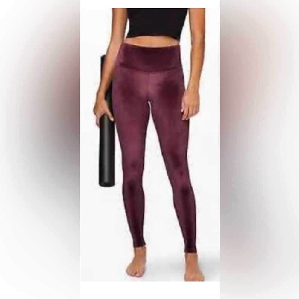 High-Waist Wine Velvet Leggings - Unbranded